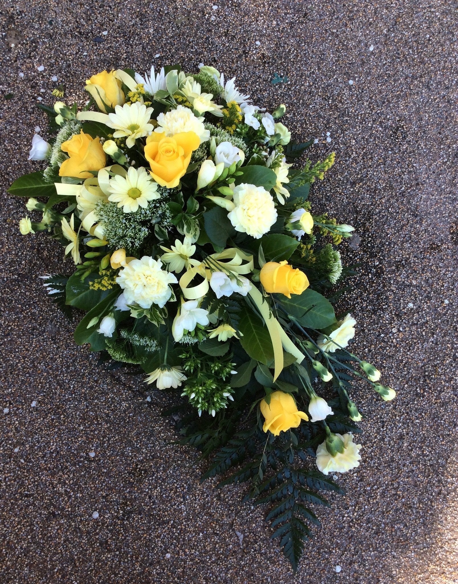 Funeral Spray - Yellow, Cream And White Single-Ended Spray