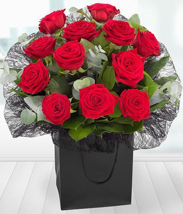 Aqua Pack - A Dozen Red Roses Gift Bag