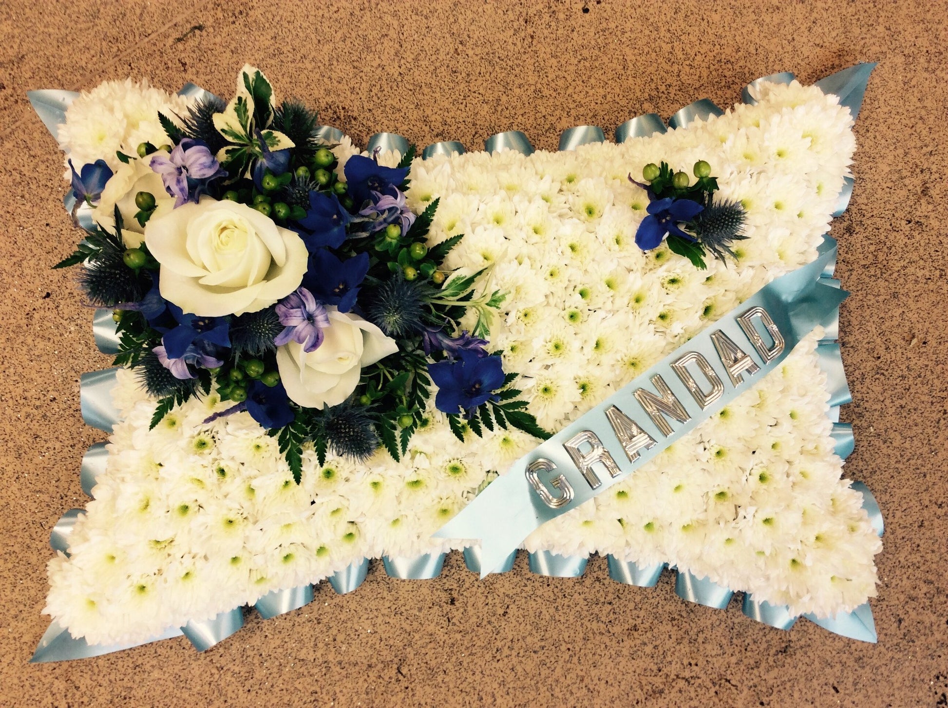 Funeral Flowers - Pale Blue Cushion
