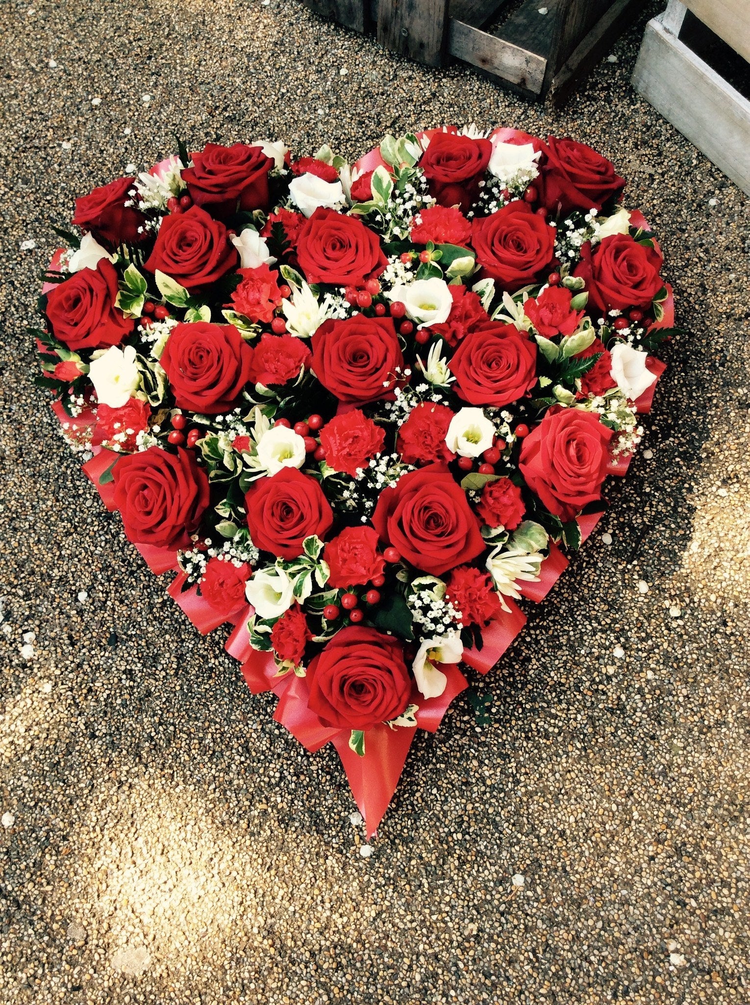 Funeral Flowers - Red And White Loose Heart