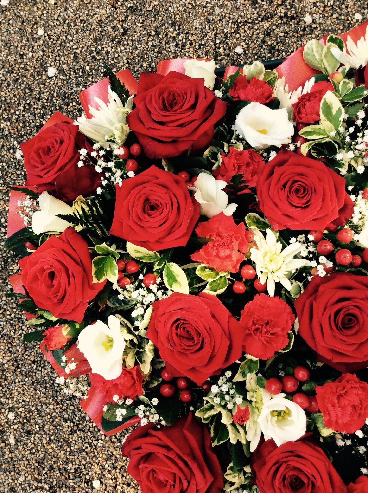 Funeral Flowers - Red And White Loose Heart