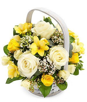 Funeral Flowers - Yellow And White Basket